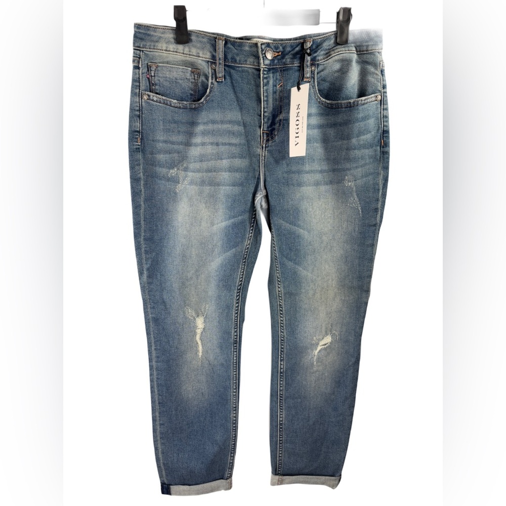 VIGOSS Thompson Tomboy Medium Wash Distressed Sz 32 NWT